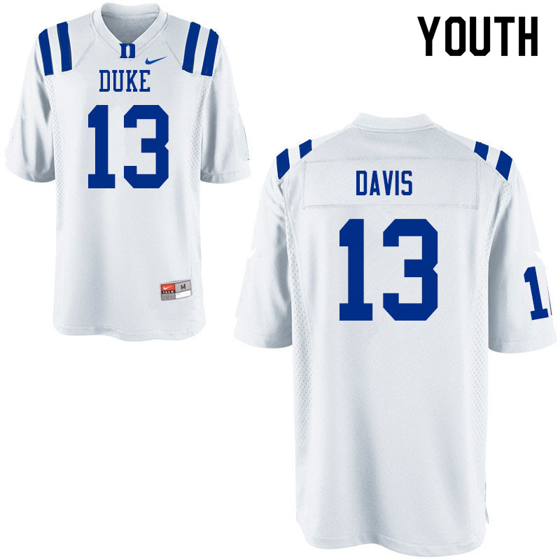 Youth #13 Tony Davis Duke Blue Devils College Football Jerseys Sale-White
